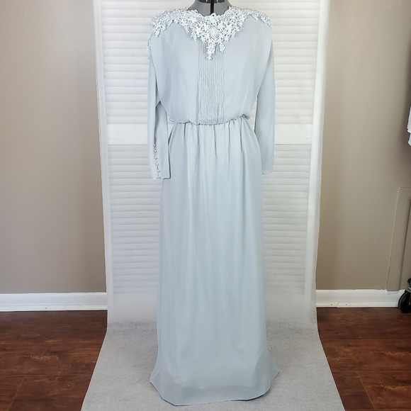 Ursula of Switzerland | 8P | blue chiffon long sleeve blouson gown | Vtg - Picture 3 of 14